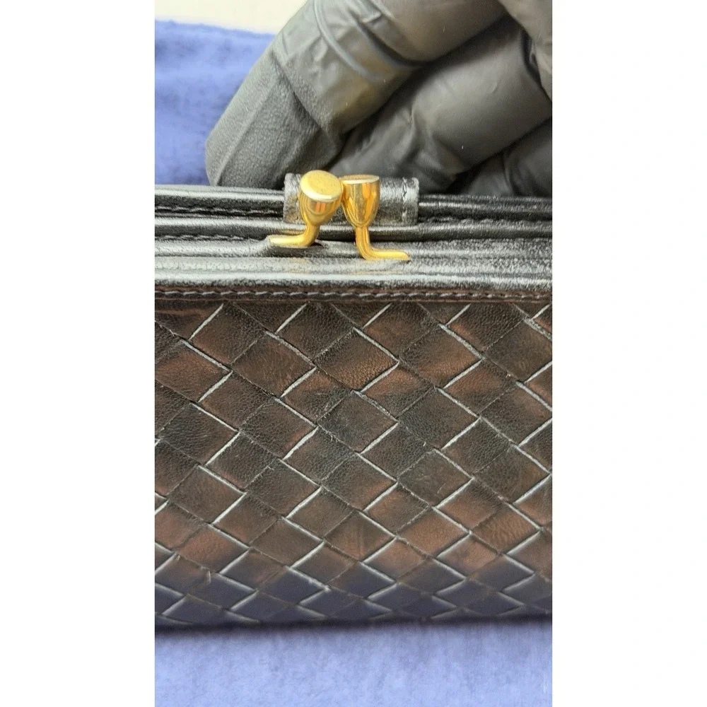 Bottega Veneta‎ Black Intrecciato Leather Long Wallet Italy